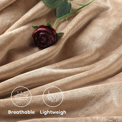Electric Heated Blanket 50" x 60" Throw Size Breathable Warm Flannel Heated Blanket with 4 Heating Levels & 3 Hours Auto Shut Off, Control Temperature and Washable, for Sofa and Bed - Light Brown