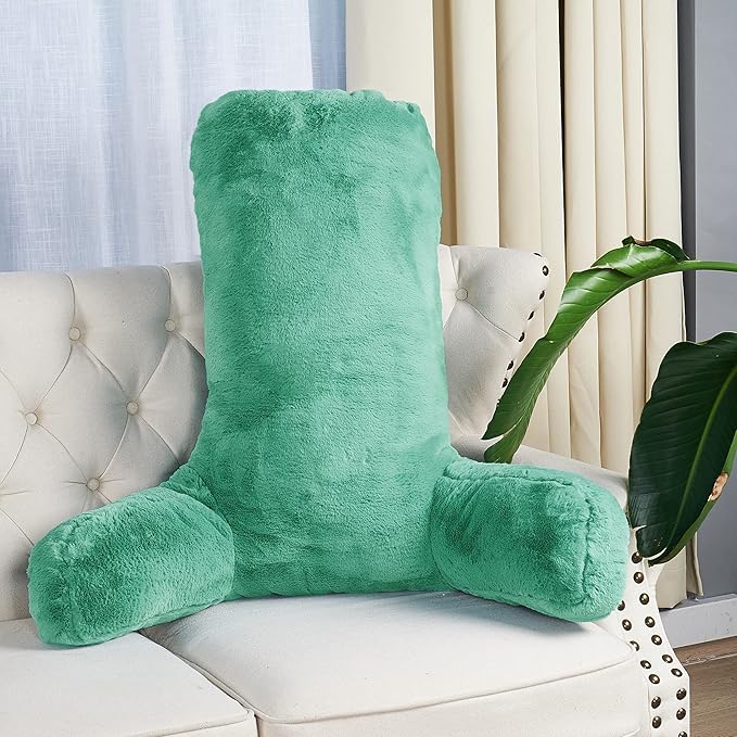Home Soft Things Fox Faux Fur Bedrest Reading Pillow with DIY Filling, Need Assembly, Backrest Armrest Pillow Chair Back Support for Sitting up in Bed, Blue Turquoise, 28" x 30" x 17"