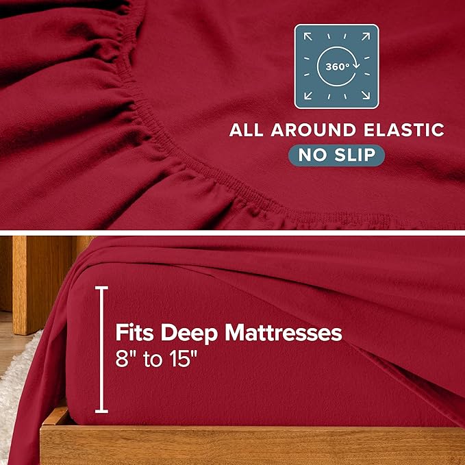 Bare Home Flannel Sheet Set 100% Cotton, Velvety Soft Heavyweight - Double Brushed Flannel - Deep Pocket (King, Red)