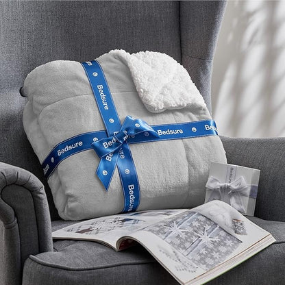 Bedsure GentleSoft Sherpa Fleece Throw Blanket Twin Size for Couch - Thick and Warm Throw for Women and Men, Soft Fuzzy Plush Twin Blanket for Winter, Light Grey, 60x80 Inches