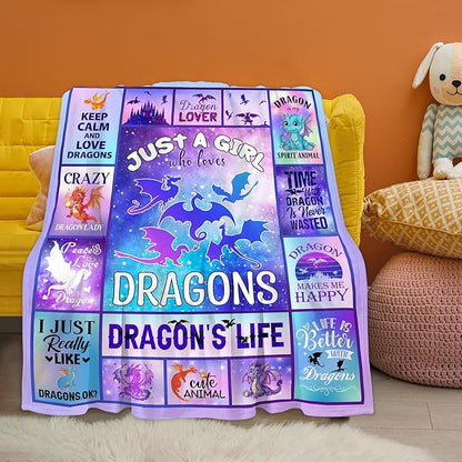 Dragon Lovers Blanket 50"X40" for Girls Kids, Dragon Themed Gifts on Birthday Christma, Softs Warm Cozy Throw for Bed Sofa Sleep