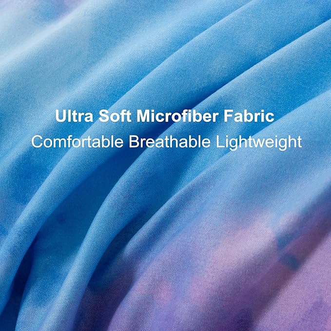 Purple Blue Twin Comforter Set, 3 Piece Tie Dye Comforter with 2 Pillowcases for Girls Boys Teens, Lightweight Microfiber Watercolor Twin Bedding Set, All Season Washable Easy Care