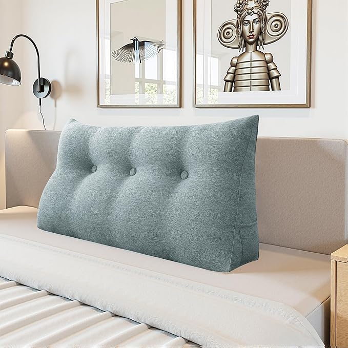 Headboard Wedge Pillow - Triangular Headboard Pillow Bed Rest Wedge Pillow for Sitting in Bed - Backrest Positioning Support Reading Pillow Daybed Pillows with Removable Cover