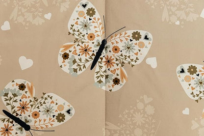 Beddy's Butterfly Themed Durable Zipper Bedding for Kids, Bed in a Bag, Beige Sheets & Comforter with Butterflies, Hearts & Floral Design, Includes Pillowcase & Pillow Sham, Easy to Make & Wash