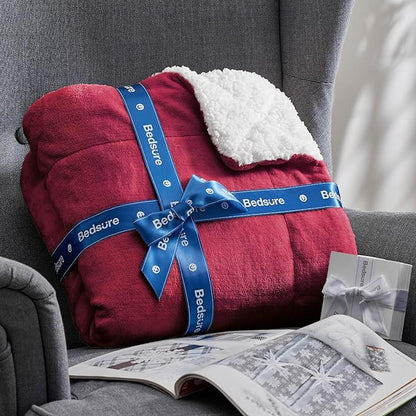 Bedsure GentleSoft Sherpa Fleece Throw Blanket Twin Size for Couch - Thick and Warm Throw for Girls and Women, Soft Fuzzy Plush Twin Christmas Blanket for Winter, Red, 60x80 Inches