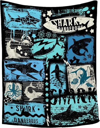 Shark Blanket Funny Graffiti Gift for Ocean Lovers - Super Soft Flannel Throw for Sofa, Couch, Bed, Travel - Plush Warm Cozy Home Decor for Girls, Boys, Kids, Adults - 30x40 for Baby/Pets