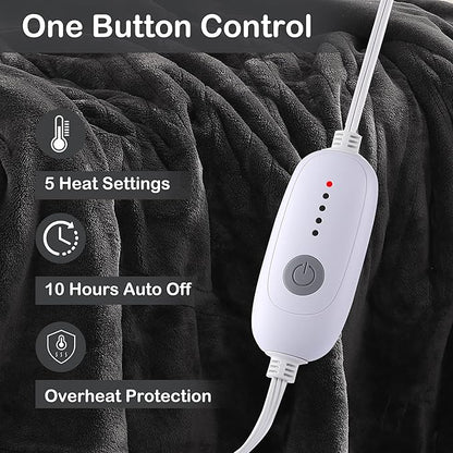Electric Heated Blanket Full Size 72"x84", Fast Heating Blanket, Soft Cozy for Bed, 10 Hours Auto Off & 5 Heating Levels, Heater Blankets, Machine Washable, Warm Gifts for Grandma -Dark Gray