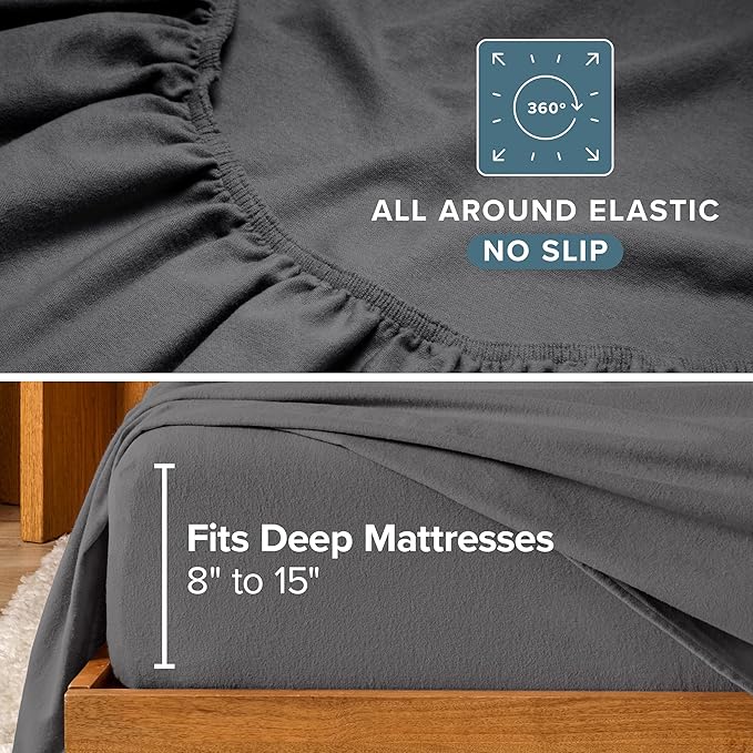 Bare Home Flannel Sheet Set 100% Cotton, Velvety Soft Heavyweight - Double Brushed Flannel - Deep Pocket (Twin, Grey)