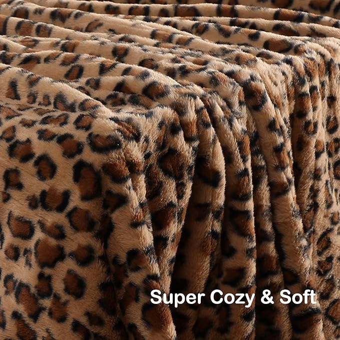 Electric Heated Blanket Twin Size 62”x84”,Soft with 6 Heating Settings 1-10 Hours Auto-Off, One Touch Operation, Machine Washable, Brown Leopard Print