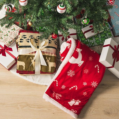 PAVILIA Red Reindeer Christmas Sherpa Throw Blanket, Ultra Soft Reversible Fleece Sherpa 60x80 Winter Blanket for Couch & Bed, Cozy Christmas Home Decor Holiday