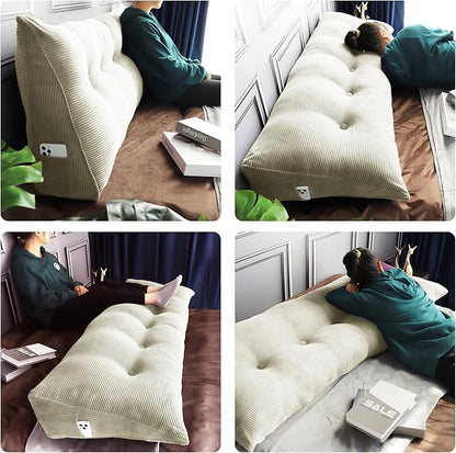 WOWMAX 100% Cotton Corduroy Headboard Pillow – Twin Size Back Support Reading Wedge for Bed & Daybed, Plush Handmade Bolster Cushion with Removable Cover, Cozy Bed Rest Pillow, White