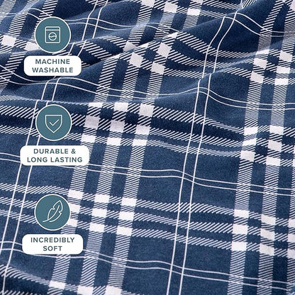 Bare Home Flannel Sheet Set Prints, 100% Cotton, Velvety Soft Heavyweight - Double Brushed Flannel for Extra Softness & Comfort - Deep Pocket - Bed Sheets (Full, Stirling Plaid - Blue/White)