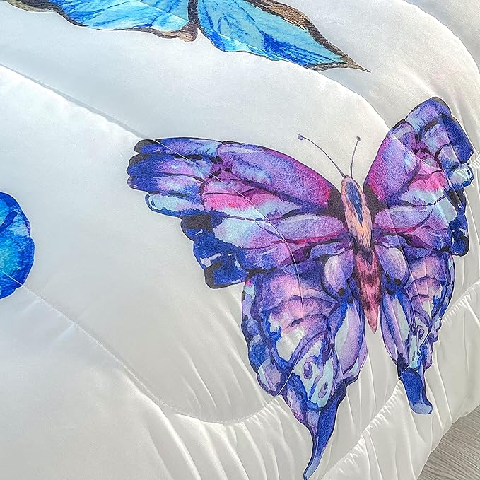 CVHOUSE Butterfly Bedding Set,Butterfly Comforter King,Butterfly Comforter Set for Girls Kids Teens,Butterflies Quilt Set with 1 Comforter and 2 Pillow Cases