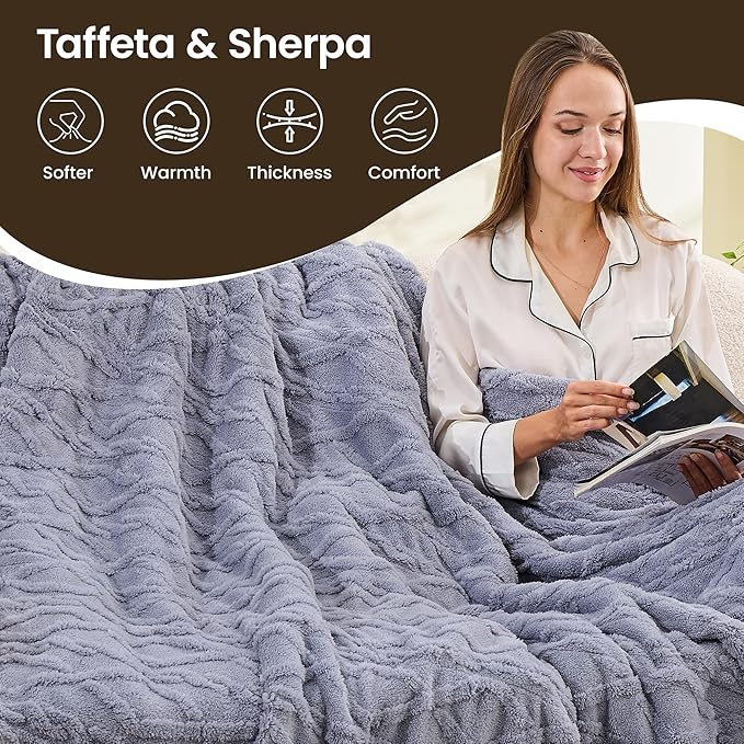 Heated Blanket Electric Blanket 50"x60", Soft Taffeta Sherpa Electric Throw with 5 Heating Level & 1-12 Hour Auto Off, Heated Throw with Overheating Protection, Machine Washable(Light Grey)