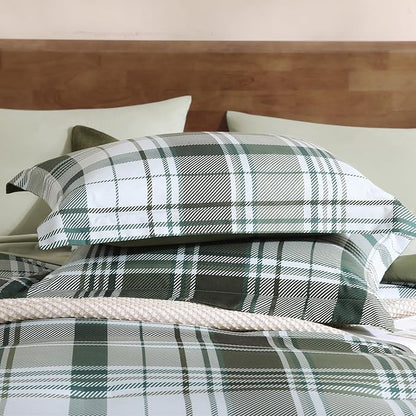MaiRêve Plaid Queen Comforter Sets Olive Green, Classic Farmhouse Bedding Set Bed in a Bag 7 Pieces, Lightweight All Season Comforter Set with Fitted & Flat Sheet, Pillowcases & Shams