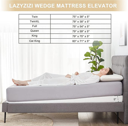 King Inclined Wedge Mattress Topper, 5-Inch, Washable, Non-Slip Bottom, Promotes Better Sleep, Reduces Snoring, GERD Relief