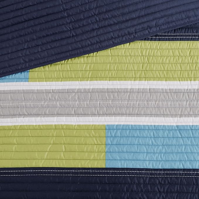 Comfort Spaces CS14-0861 2 Piece Quilt Coverlet Bedspread All Season Lightweight Hypoallergenic Pipeline Colorblock Kids Bedding Set, Twin/Twin XL, Pierre Navy/Blue Stripe