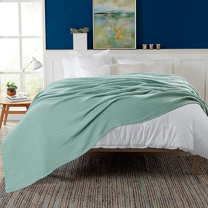 HILLFAIR 100% Combed Cotton Blanket– California King Size Bed Blankets– Warm Soft All Season Breathable Blankets– Extra Large Oversized California King Blanket- Sage Cotton Bed Blankets