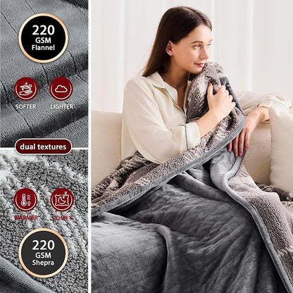 Heated Electric Blanket Twin Size - 62"x84" Flannel Heating Blanket with 10 Heating Levels & 5 Time Settings Over-Heat Protection, Winter Warmer for Adults with ETL Certification（Grey）