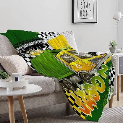 Custom Garbage Truck Blanket, Personalized Truck Gifts for Kids, Car Themed Flannel Blankets with Name, Soft Cozy Lightweight Throws Gifts for Truck Lovers & Boys 60x50 Inch for Teen