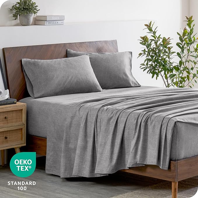 Bare Home Flannel Sheet Set Prints, 100% Cotton, Velvety Soft Heavyweight - Double Brushed Flannel for Extra Softness & Comfort - Deep Pocket - Bed Sheets (Cal King, Heathered Light Grey)