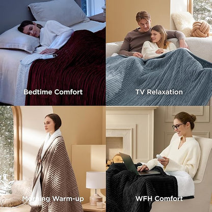 Bedsure GentleSoft Heated Blanket Throw - Soft Ribbed Flannel Electric Blanket, Heating with 4 Time Settings, 6 Heat Settings, and 3 hrs Timer Auto Shut Off, Gifts for Grandma (50x60 inches, Black)