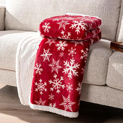 PAVILIA Red Snowflake Christmas Sherpa Throw Blanket, Ultra Soft Reversible Fleece Sherpa 50x60 Winter Blanket for Couch & Bed, Cozy Christmas Home Decor