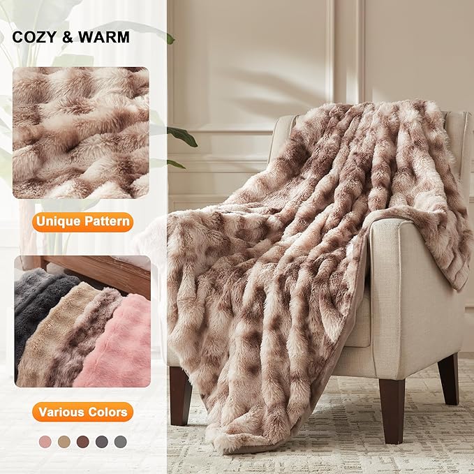 Heated Blanket Twin Size- Plush Thick Bubble Faux Fur Heated Blanket, Fast Heating Electric Blanket 6 Heating Levels & 10 Hours Auto-Off, Machine Washable, 62"x84", Patterned Taupe