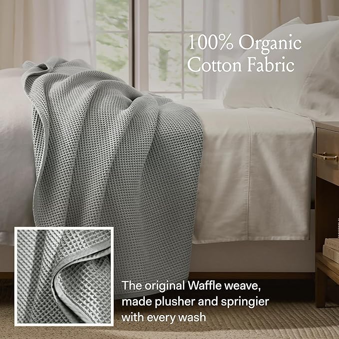 BOLL & BRANCH Waffle Bed Blanket - Twin/Twin XL, Juniper - Luxury 100% Organic Cotton - Soft, Lightweight and Breathable - Textured Waffle Weave