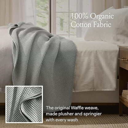 BOLL & BRANCH Waffle Bed Blanket - King/Cal King, Mineral - Luxury 100% Organic Cotton - Soft, Lightweight and Breathable - Textured Waffle Weave