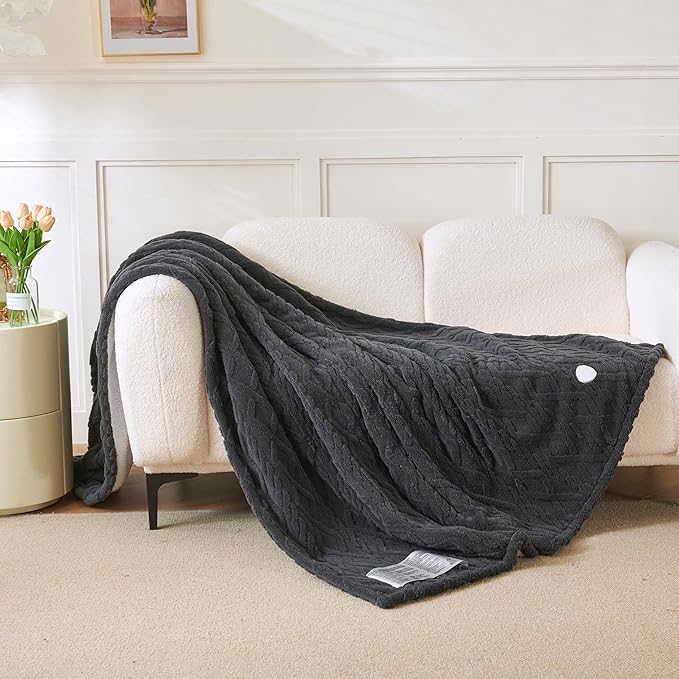 Heated Blanket Electric Blanket 50"x60", Soft Taffeta Sherpa Electric Throw with 5 Heating Level & 1-12 Hour Auto Off, Heated Throw with Overheating Protection, Machine Washable (Dark Grey)