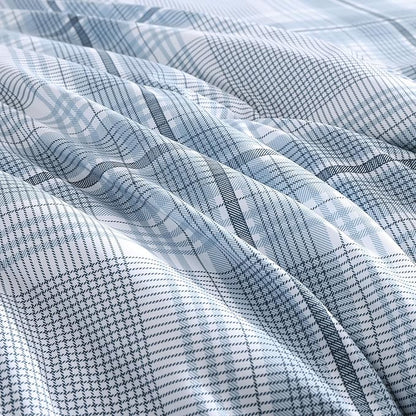 MaiRêve Plaid Full Comforter Sets, Light Blue Grid Farmhouse Bedding Set Bed in A Bag, Classic Checkered Comforter Sets with Fitted & Flat Sheet, Pillowcases & Shams(Light Blue, 80"x90")