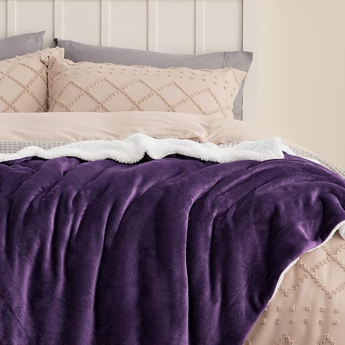 Bedsure GentleSoft Sherpa Fleece Blankets Queen Size for Bed - Thick and Warm Throw Gifts for Women and Girls, Soft Fuzzy Plush Queen Christmas Blanket for Winter, Purple, 90x90 Inches