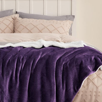 Bedsure GentleSoft Sherpa Fleece Blankets King Size for Bed - Thick and Warm Throw Gifts for Women and Girls, Soft Fuzzy Plush King Christmas Blanket for Winter, Purple, 108x90 Inches