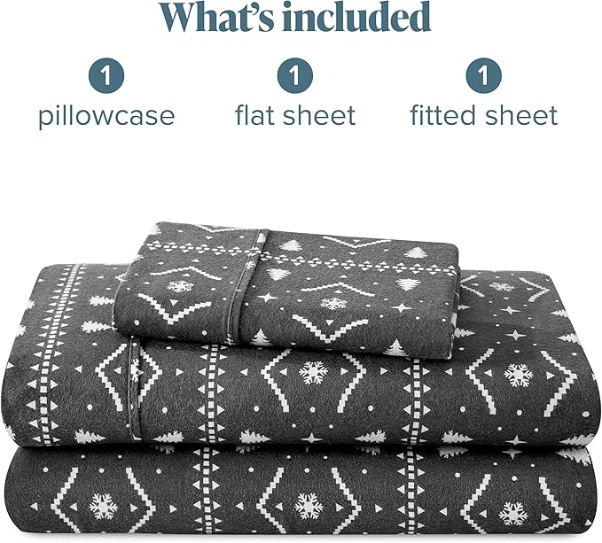 Bare Home Flannel Sheet Set Prints, 100% Cotton, Velvety Soft Heavyweight - Double Brushed Flannel for Extra Softness & Comfort - Deep Pocket - Bed Sheets (Twin, Winter Alpine)