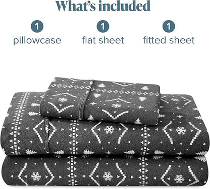 Bare Home Flannel Sheet Set Prints, 100% Cotton, Velvety Soft Heavyweight - Double Brushed Flannel for Extra Softness & Comfort - Deep Pocket - Bed Sheets (Twin, Winter Alpine)
