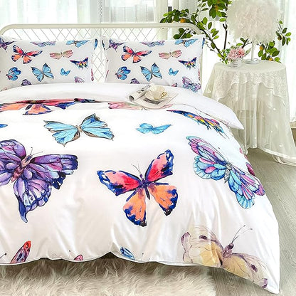 CVHOUSE Butterfly Duvet Cover Set - Twin Size, Butterfly Printed Comforter Set for Girls, Kids & Teens - 1 Quilt Cover, 2 Pillowcases