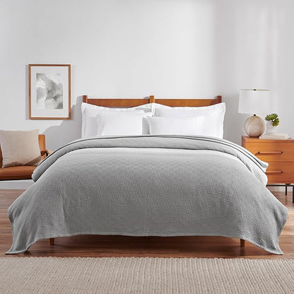 Arkwright Basket Weave King Blanket - Case of 4-100% Ringspun Cotton All Season Blankets, Luxury Hotel Quality, Soft on Skin, Breathable, 300 GSM for Bed, Sofa, and Chair, 104 X 90 in, Grey
