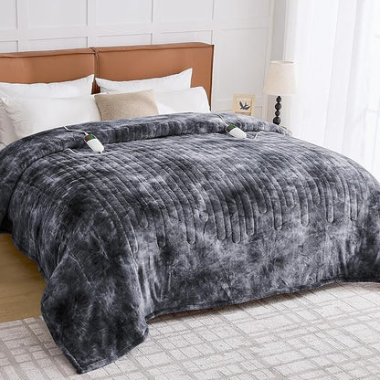 greenoak Heated Electric Blanket Throw, Faux Fur Sherpa Heating Blanket for Sofa Bed, Warm Winter Gift for Dad/Grandma, Heater Lap Blankets 5-Position Timer &10 Heating Levels 84''*90" Marble Grey