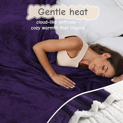 Electric Heated Blanket Throw Size 50"x60", Soft Flannel with Overheat Protection, 6 Adjustable Heat Settings & 3-Hour Auto-Off Timer, Fast Heating for Winter Comfort, Dark Purple
