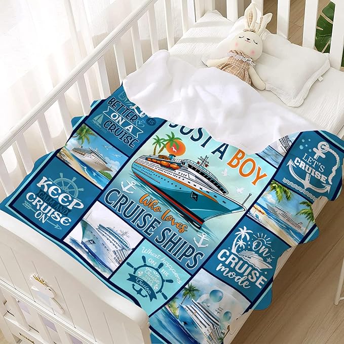 Cruise Blanket Just A Boy Who Loves Cruise Ships Fleece Blanket Kids Adult Ocean Voyage Cruise Ship Print Lightweight Throw Blankets Soft Cozy Bedroom Couch Sofa All Season Use (40" L X 30" W)