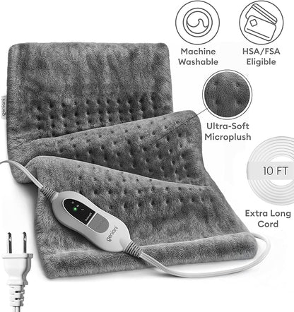 GENIANI Electric Throw - XXL 18"x26" Heating Pad for Back Pain & Cramps Relief, Auto Shut Off, Machine Washable, Heat Pad, Holiday Gifts for Women, Men, Heat Patches (Tabby Gray)