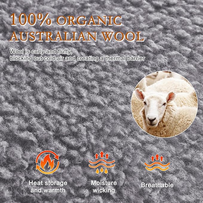 YOUR MOON Wool Fleece Mattress Pad Twin – Organic Australian Wool Plush Mattress Topper, 370GSM Velvet Breathable Bed Mattress Cover with 16" Deep Pocket, 39"x75", Gray