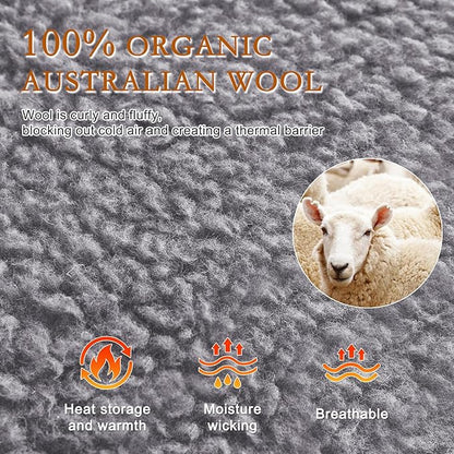 YOUR MOON Wool Fleece Mattress Pad Twin – Organic Australian Wool Plush Mattress Topper, 370GSM Velvet Breathable Bed Mattress Cover with 16" Deep Pocket, 39"x75", Gray