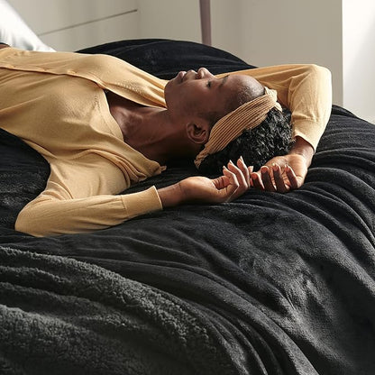 Bedsure GentleSoft Sherpa Fleece Throw Blanket Twin Size for Couch - Thick and Warm Throw for Women and Men, Soft Fuzzy Plush Twin Blanket for Winter, Black, 60x80 Inches