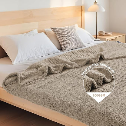 Electric Heated Blanket Full Size 72"×84" with 6 Heating Levels & 1-10Hs Auto Off, Heating Blanket Double Sided Plush Sherpa, Fast Heating, Machine Washable for Christmas Gift - Light Brown
