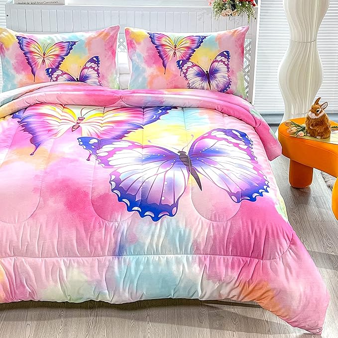 CVHOUSE Butterfly Bedding Set - Twin Butterfly Comforter Set with 1 Comforter and 2 Pillow Cases