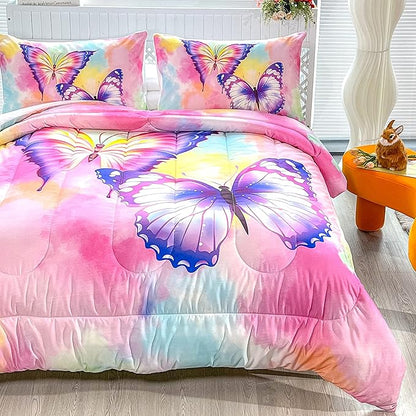CVHOUSE Butterfly Bedding Set - Twin Butterfly Comforter Set with 1 Comforter and 2 Pillow Cases