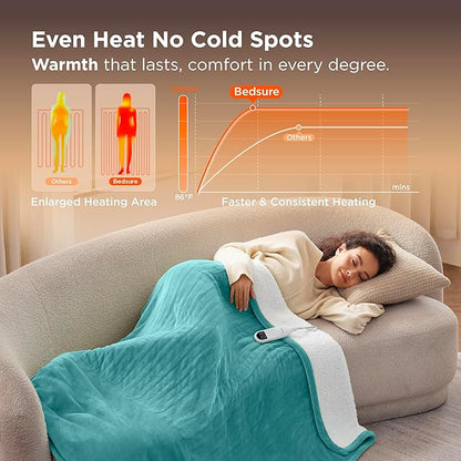 Bedsure Heated Blanket Throw Blanket - Fast Heating Electric Blanket, Soft Flannel Heated Throw with 4 Time Settings, 6 Heating Settings, Warm Gifts for Women Men (50x60 inches, Teal)