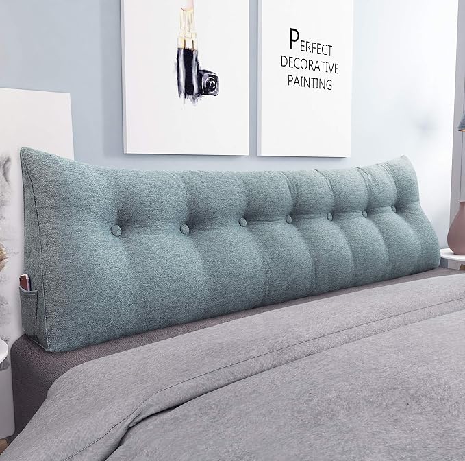 Wedge Headboard Pillow Dorm Room Reading Pillow Back Support for Sitting Up in Bed Bolster Lumbar Cushion Body Positioning Bedrest Gift for Mom Cotton Linen 76in Gray King